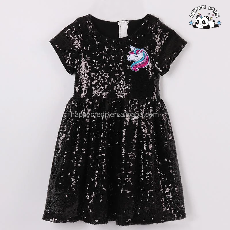 LEZONKIDS - OEM Customizable Fashion Customized Children Clothing Girls Sparkle Sequin Unicorn Dress for Kids Girls Sequin Dress